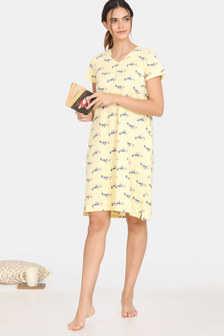 Zivame My Besties Knit Cotton Knee Length Nightdress - Pastel Yellow — image 4